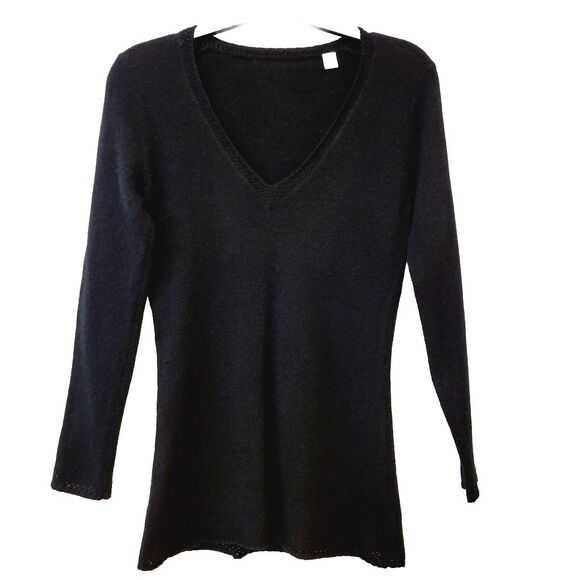 100% Cashmere V-neck Black Azure Finish Long Sleeve Women Sz XS Sweater - Picture 6 of 9
